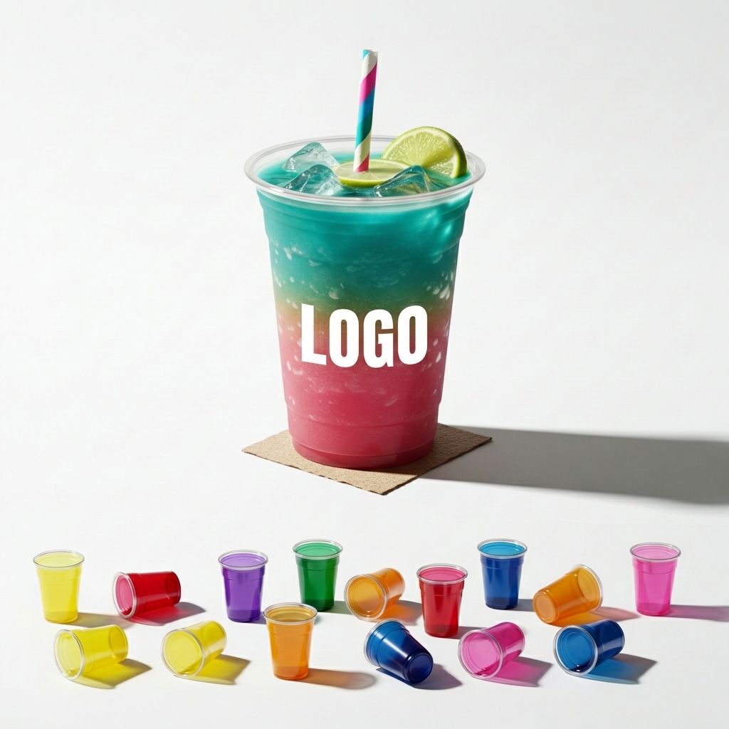 MOQ500 Assorted Color 16oz & 8oz Disposable PET Cups - 8-Pack Variety