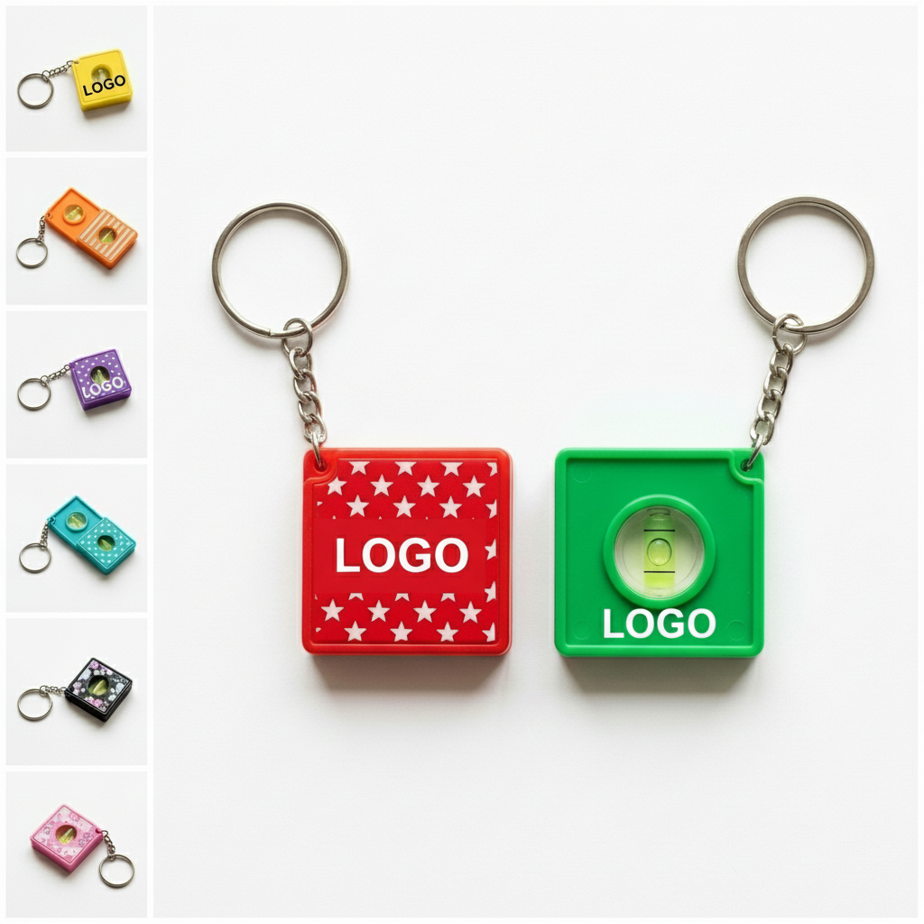Square Tape Measure Keychain with Level and 39