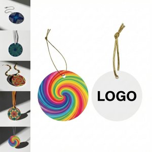 Double-Sided Ceramic Rainbow & White Ornament Set with Gold String