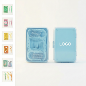 Light Blue Rectangular Dental Floss Picks, 50 Count, for Home, Office & Travel