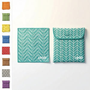 Teal & White Patterned Microfiber Cloth with Drawstring Pouch